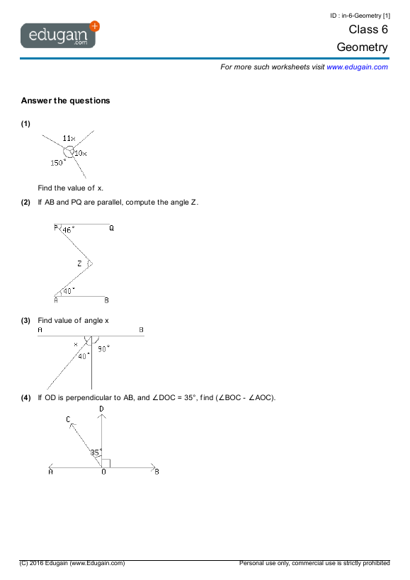 Grade 6 - Geometry | Math Practice, Questions, Tests, Worksheets, Quizzes, Assignments | Edugain South Africa