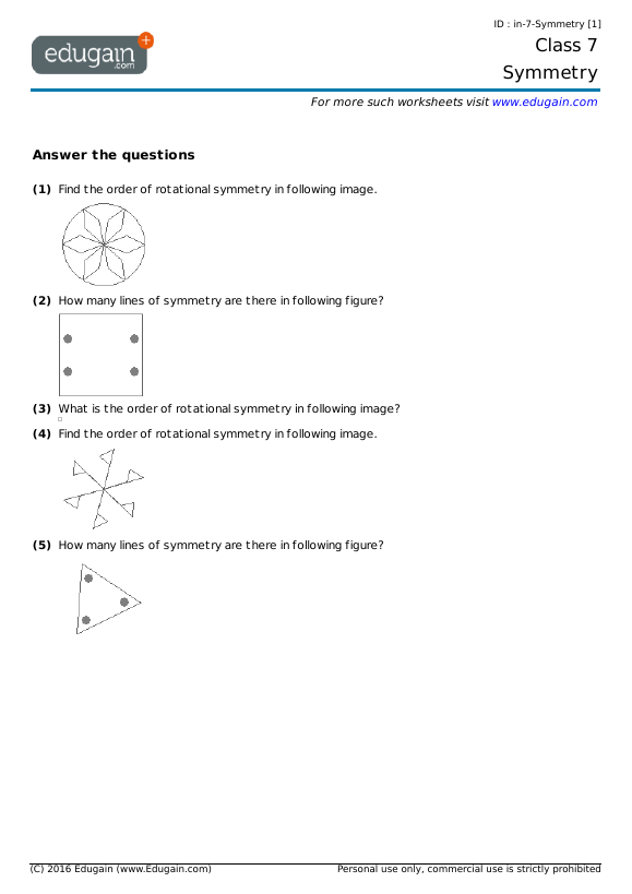 Grade 7 Symmetry Math Practice Questions Tests Worksheets Quizzes Assignments Edugain